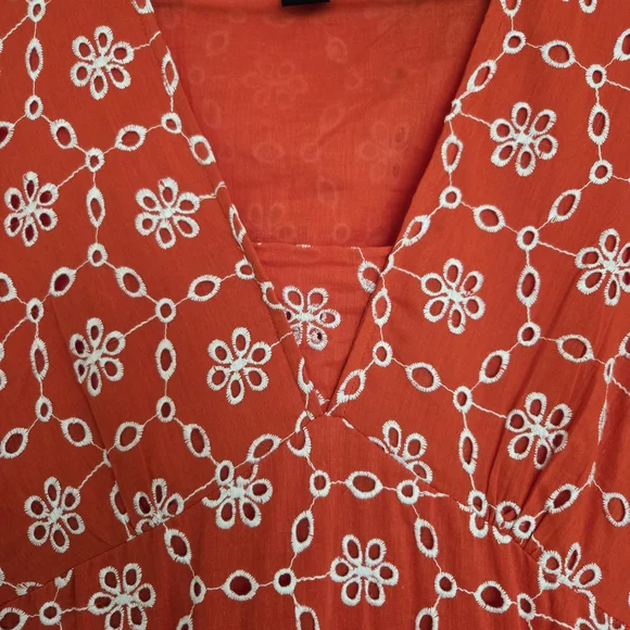 Vibrant Orange Red V-Neck Puff Sleeve Sundress - Picture 3 of 13